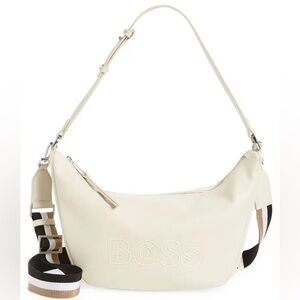 NWT Hugo Boss | Addison Cream Leather Adjustable Crescent Shoulder Bag $190